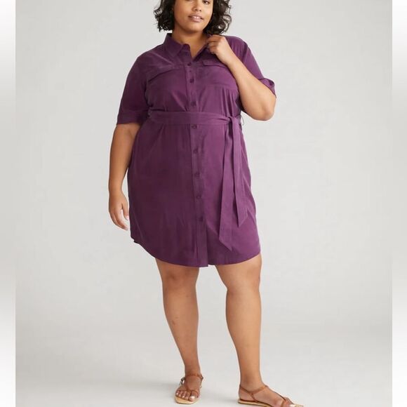 Universal Standard Cupro Purple Belted Shirt Dress Size 3XL - Picture 1 of 6